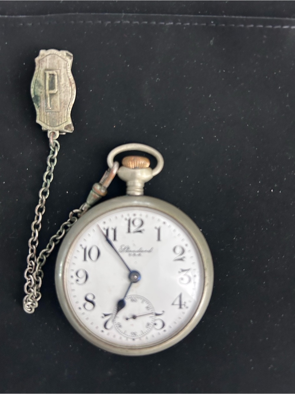 Standard Antique Classic Silver-Tone Men’s Pocket Watch with Chain.